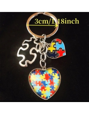 Awareness heart puzzle keychain
