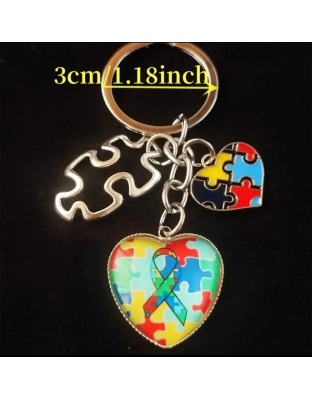 Awareness heart puzzle keychain